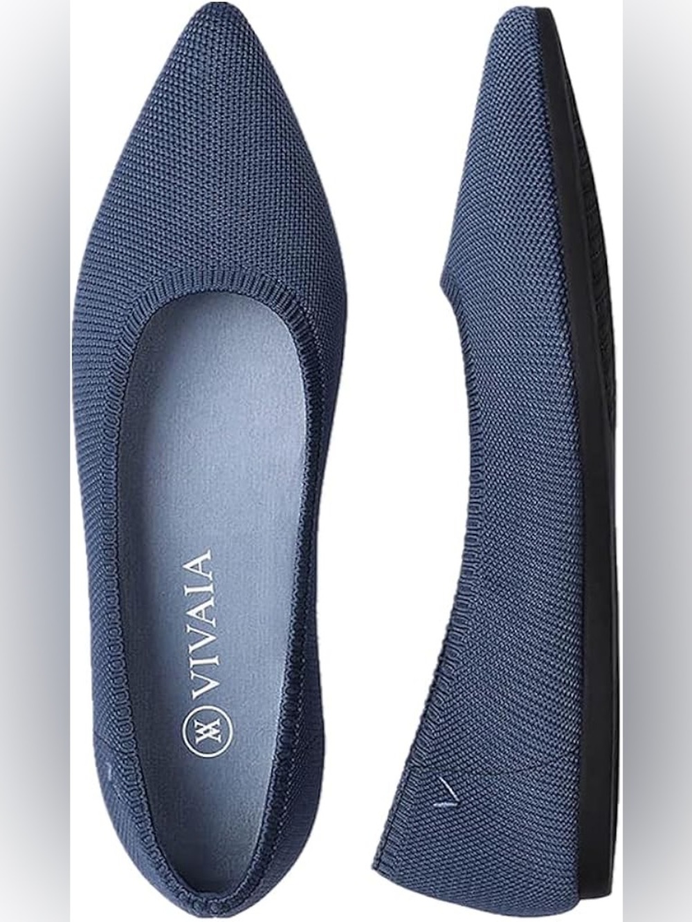 Vivaia Women's Navy Pointed Knit Flats